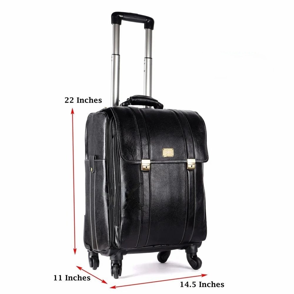 Leather Laguage Trolly Bag Black