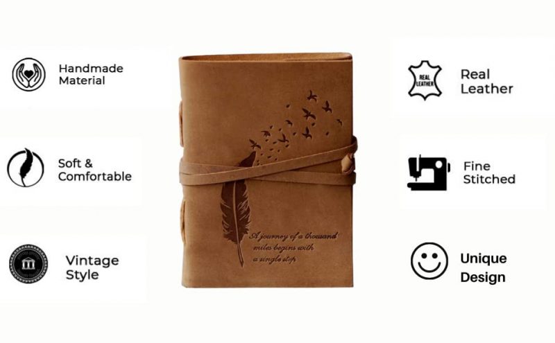 CraftShades - Leather Diary Embossed With Leaf of Tree & a Quote Antique Handmade Leather Bound Diary cum Notepad for Men and Women Plain Paper of 5×7 Inch Size 240 Pages Perfect for Travel Diary - Image 3