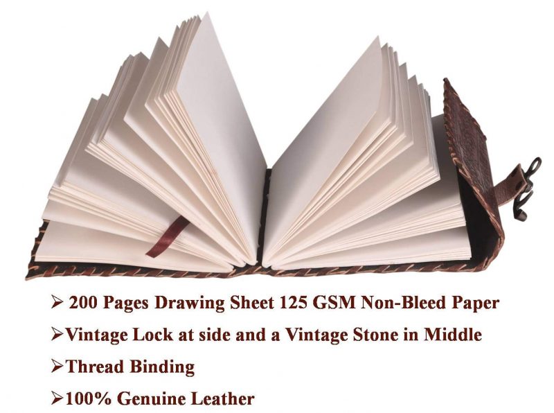 CraftShades - Leather Diary with Antique Green Stone Handmade Leather Bound Diary for Men and Women Unlined 5×7 inches Size 200 Pages Travel Diary with Antique Lock Best Choice of Gift for Raksha Bandhan Day (Green Stone) - Image 5