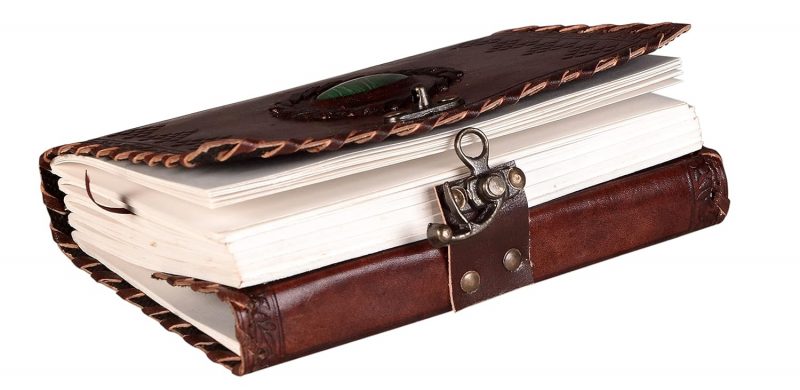CraftShades - Leather Diary with Antique Green Stone Handmade Leather Bound Diary for Men and Women Unlined 5×7 inches Size 200 Pages Travel Diary with Antique Lock Best Choice of Gift for Raksha Bandhan Day (Green Stone) - Image 3