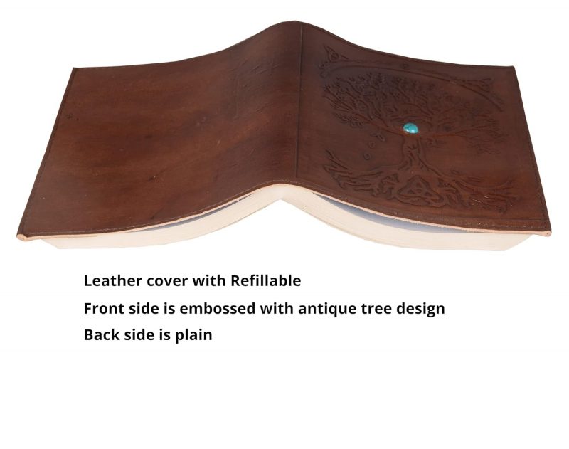 CraftShades - Refillable Leather Diary - Feather with Birds, Leaf of Tree Embossed with Quote 125 GSM Plain 200 Papers Notepad for Men and Women - Size 6 x 8.5 Inch (Tree Embossed) - Image 4