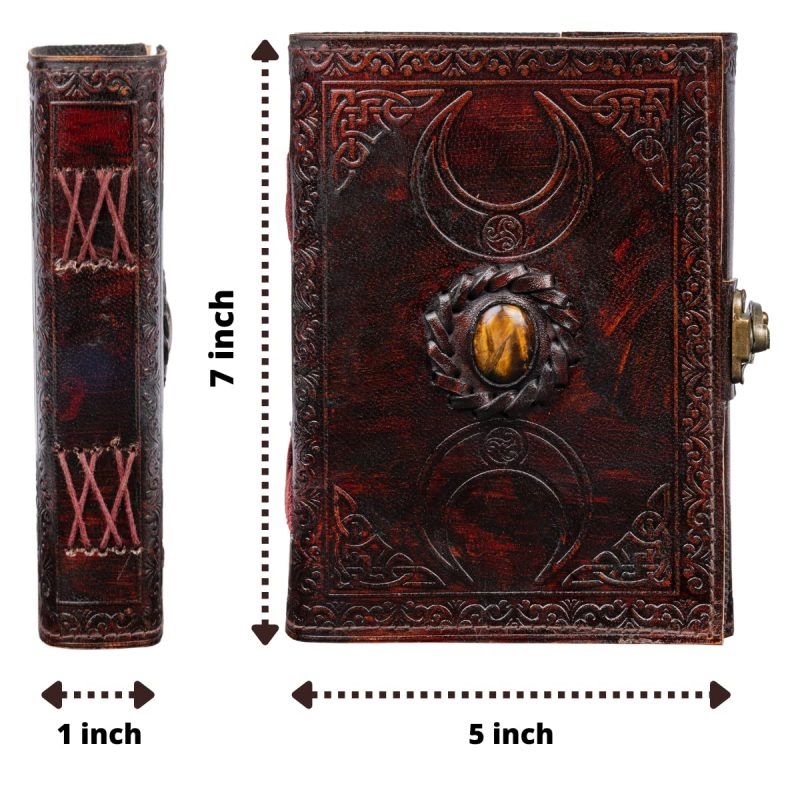 CraftShades - Leather Diary for Men & Women with Semi Precious Stone & Antique Buckle Lock, 240 Unlined 125 GSM Thick Papers Best for Artist Scrapbook, Drawing, Writing Size 5×7 inch (Brown) - Image 3