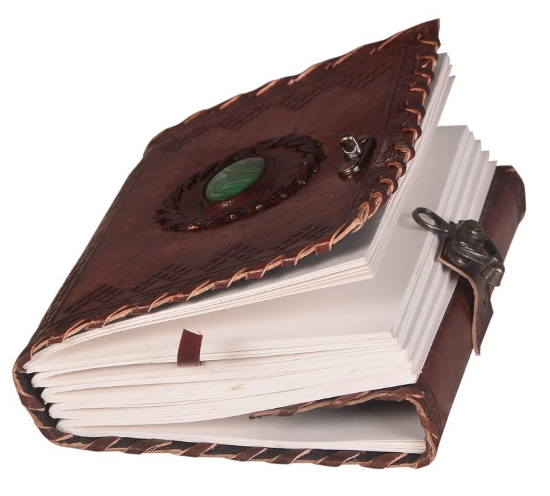 CraftShades - Leather Diary with Antique Green Stone Handmade Leather Bound Diary for Men and Women Unlined 5×7 inches Size 200 Pages Travel Diary with Antique Lock Best Choice of Gift for Raksha Bandhan Day (Green Stone) - Image 4