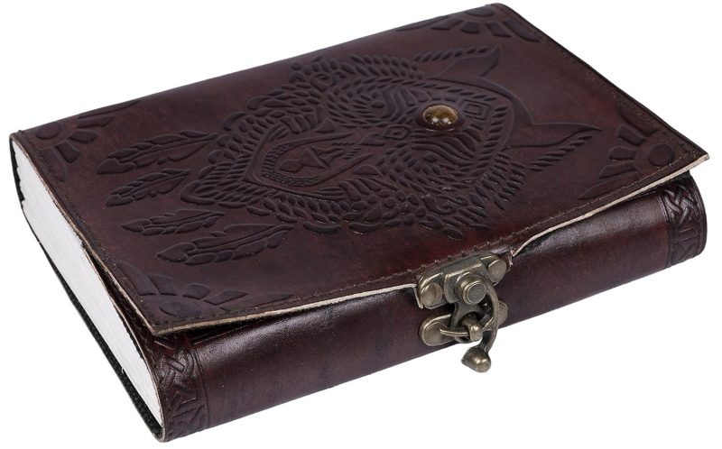 CraftShades- Handmade Leather Diary Embossed with star, journey & double wolf Diary with Antique Lock for Artist Sketchbook, Scrapbook, Drawing, Writing etc .Size 5 * 7 inch (WOLF WITH STONE) - Image 6