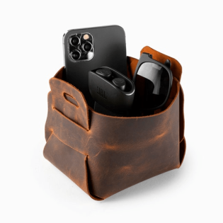 Image for Distressed Leather Mini Storage Basket