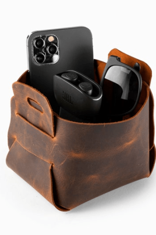 Image for Distressed Leather Mini Storage Basket