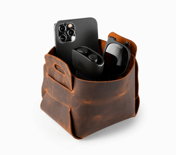 Image for Distressed Leather Mini Storage Basket