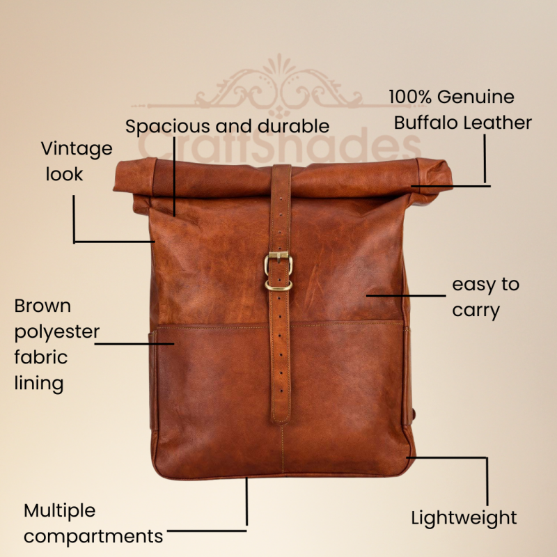 CraftShades-12*16 Inch leather backpack Unisex For Girls And Boys | 100 Genuine Leather - Image 2