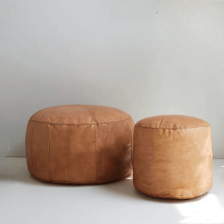 Image for Authentic Round Moroccan Leather Pouf