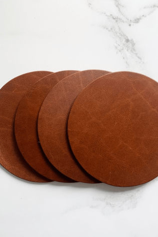 Image for Blank Dark Tan Leather Circle Coasters