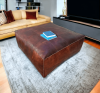 Square Leather Moroccan Pouffe