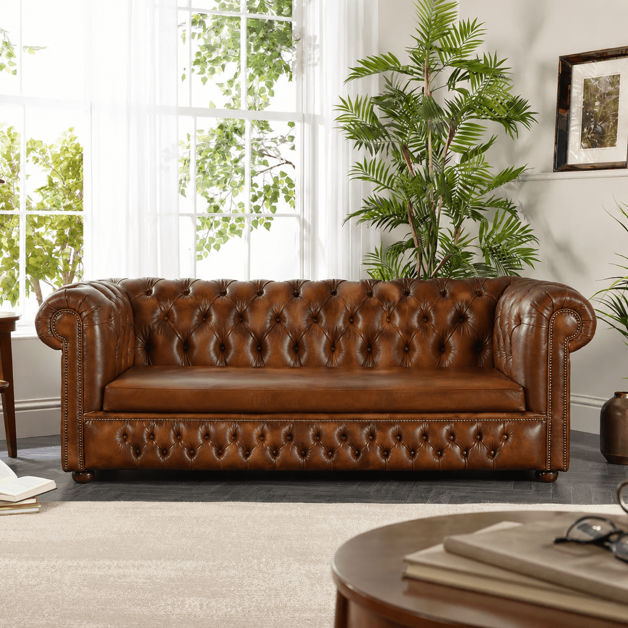 Craftshades Vintage Brown three seater Chesterfield sofa