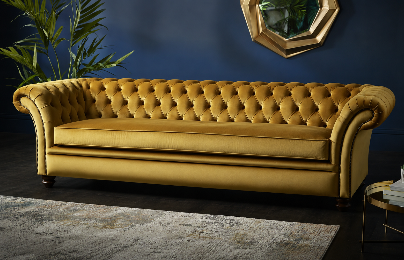 Craftshades Mustard Yellow Four Seater Chesterfield Sofa