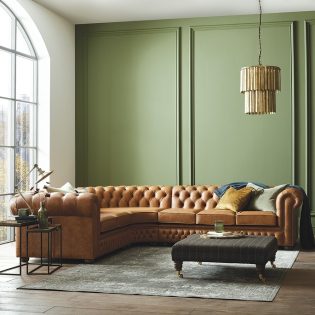 Craftshades Cognac Brown L shape Chesterfield Sofa