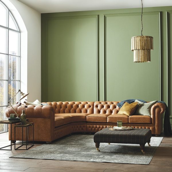 Craftshades Cognac Brown L shape Chesterfield Sofa