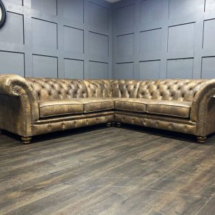 Craftshades Distressed Brown L shape Chesterfield Sofa