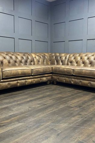 Craftshades Distressed Brown L shape Chesterfield Sofa