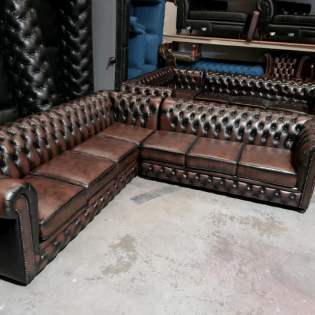 Craftshades Rustic Brown L shape Chesterfield sofa
