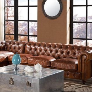 Craftshades Vintage Brown L shape Chesterfield Sofa