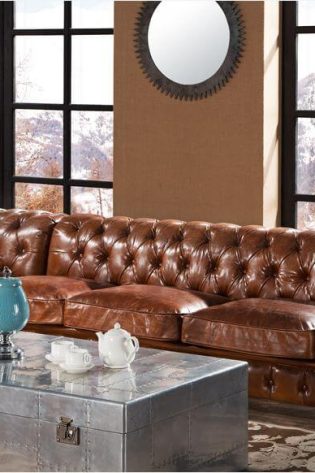 Craftshades Vintage Brown L shape Chesterfield Sofa