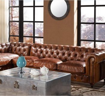 Craftshades Vintage Brown L shape Chesterfield Sofa