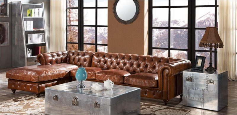 Craftshades Vintage Brown L shape Chesterfield Sofa