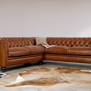 Craftshades Whiskey Brown L shape Chesterfield sofa