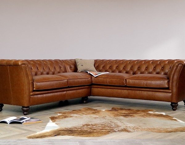 Craftshades Whiskey Brown L shape Chesterfield sofa