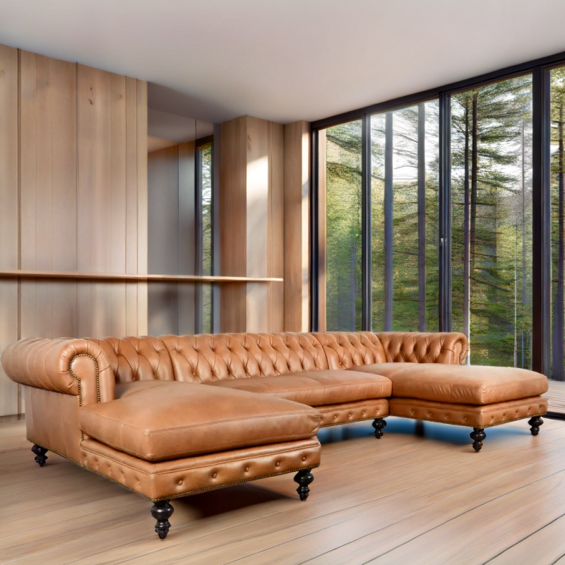 Craftshades Caramel Leather L shape Chesterfield sofa - Image 4
