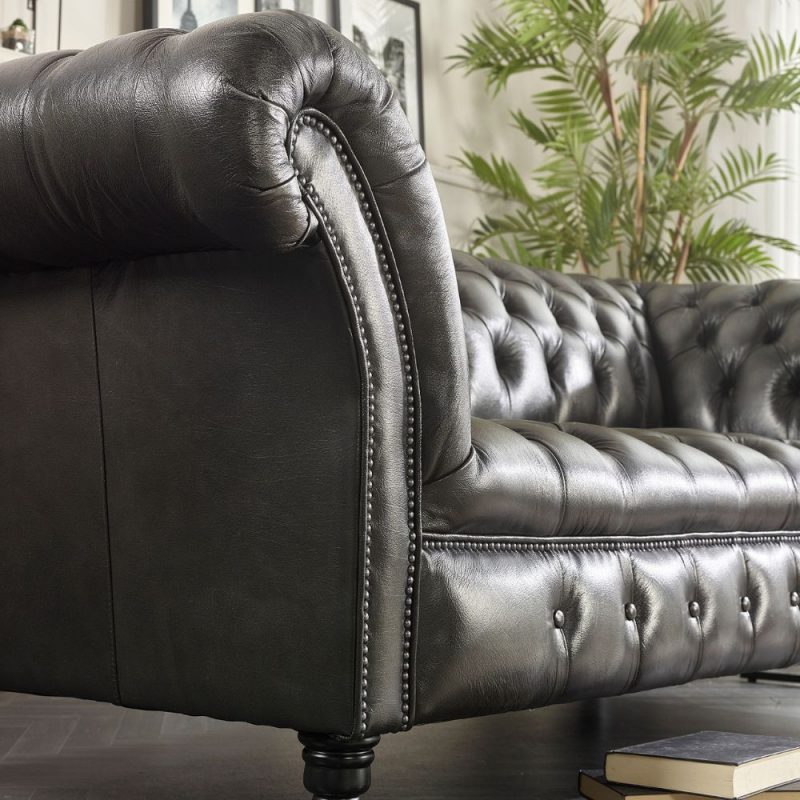 craftshades Charcoal Black three  seater Chesterfield sofa - Image 4