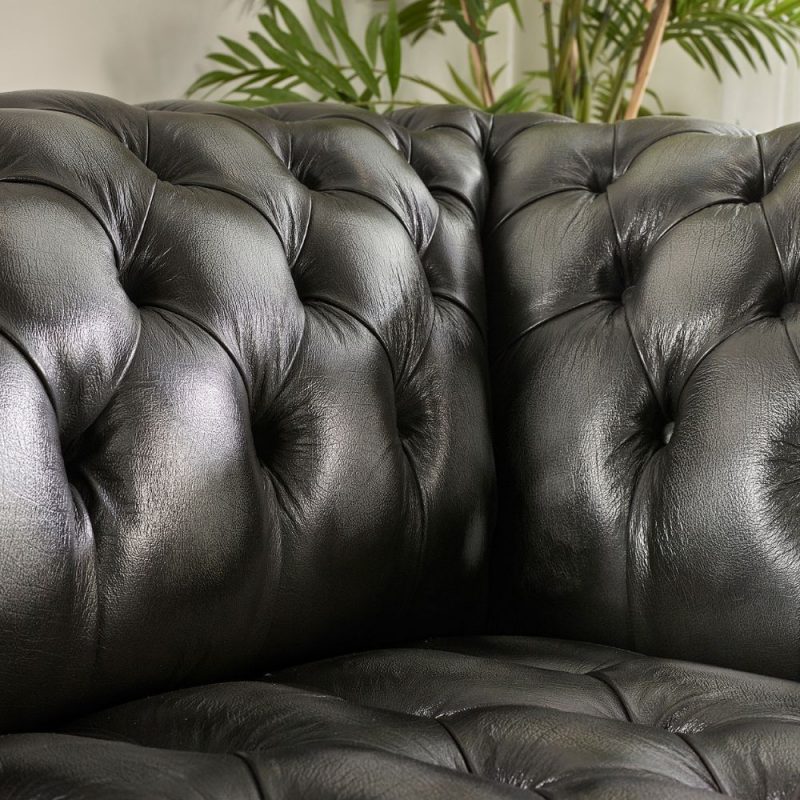 craftshades Charcoal Black three  seater Chesterfield sofa - Image 3
