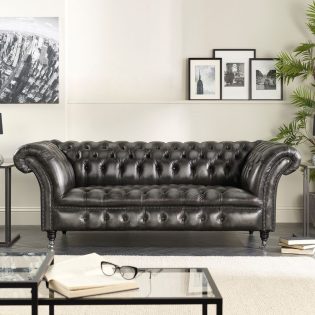 Craftshades Charcoal Black three seater Chesterfield sofa