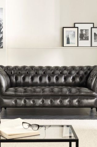 Craftshades Charcoal Black three seater Chesterfield sofa
