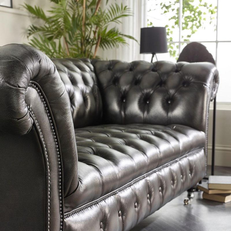 craftshades Charcoal Black three  seater Chesterfield sofa - Image 2