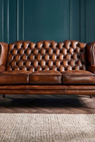 craftshades Charcoal Brown three seater Chesterfield sofa
