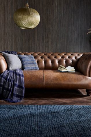 craftshades Chestnut Brown two seater Chesterfield sofa