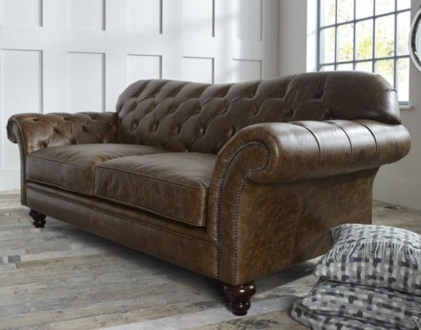 craftshades Distressed Chestnu four seater Chesterfield Sofa