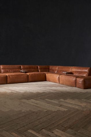 craftshades Saddle Brown l shape Chesterfield sofa