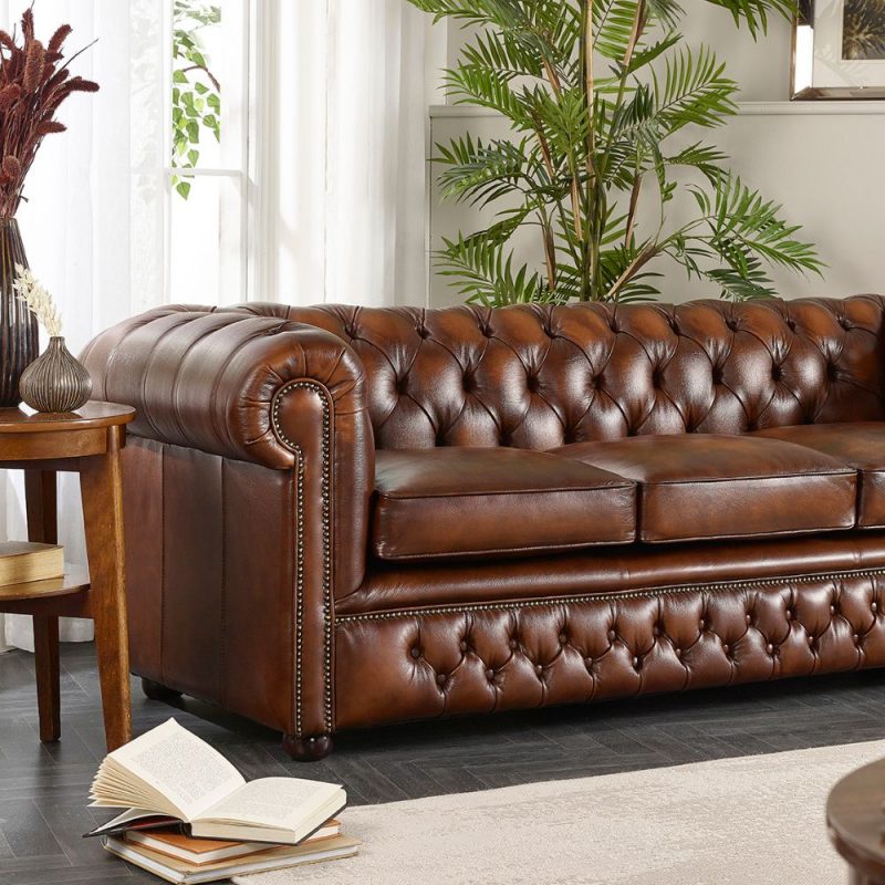 Craftshades Vintage Brown three seater Chesterfield  sofa - Image 5