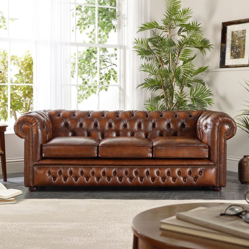 Craftshades Vintage Brown three seater Chesterfield  sofa - Image 4