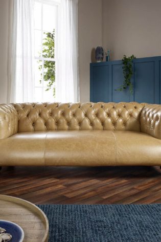 craftshades Warm Tan three seater Chesterfield sofa