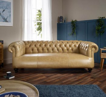 craftshades Warm Tan three seater Chesterfield sofa