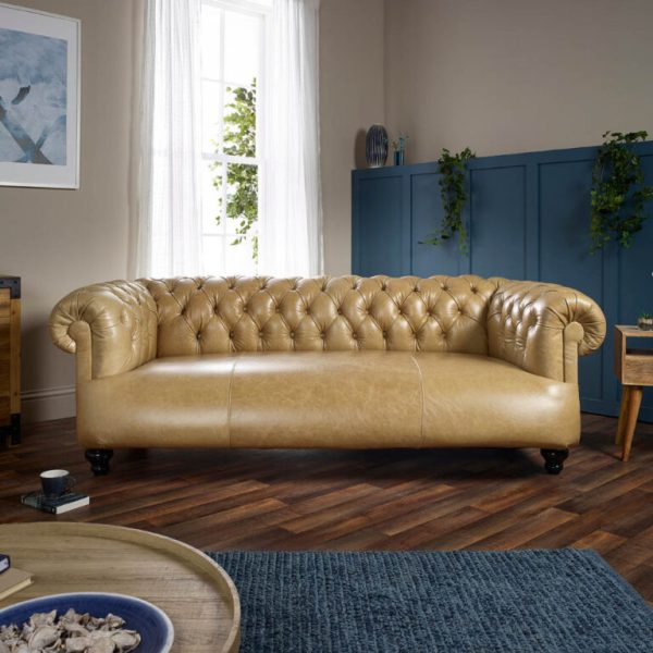 craftshades Warm Tan three seater Chesterfield sofa