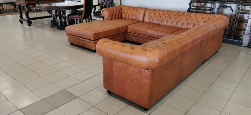 Craftshades Whiskey Brown L shape Chesterfield sofa - Image 4