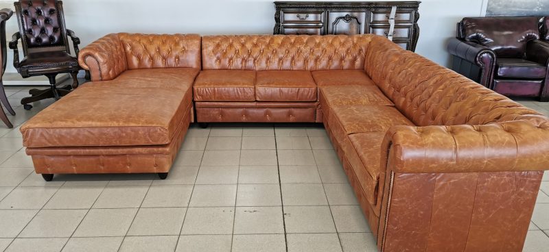 Craftshades Whiskey Brown L shape Chesterfield sofa - Image 3