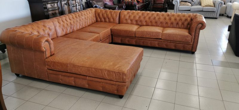 Craftshades Whiskey Brown L shape Chesterfield sofa - Image 2