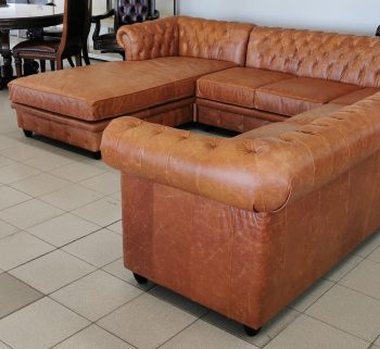 craftshades Whiskey Brown L shape Chesterfield sofa
