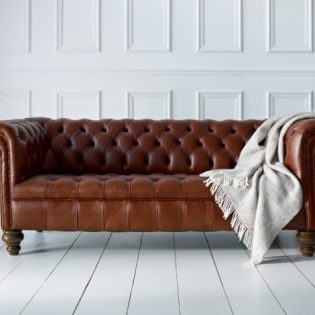craftshades Whiskey Brown three seater Chesterfield sofa