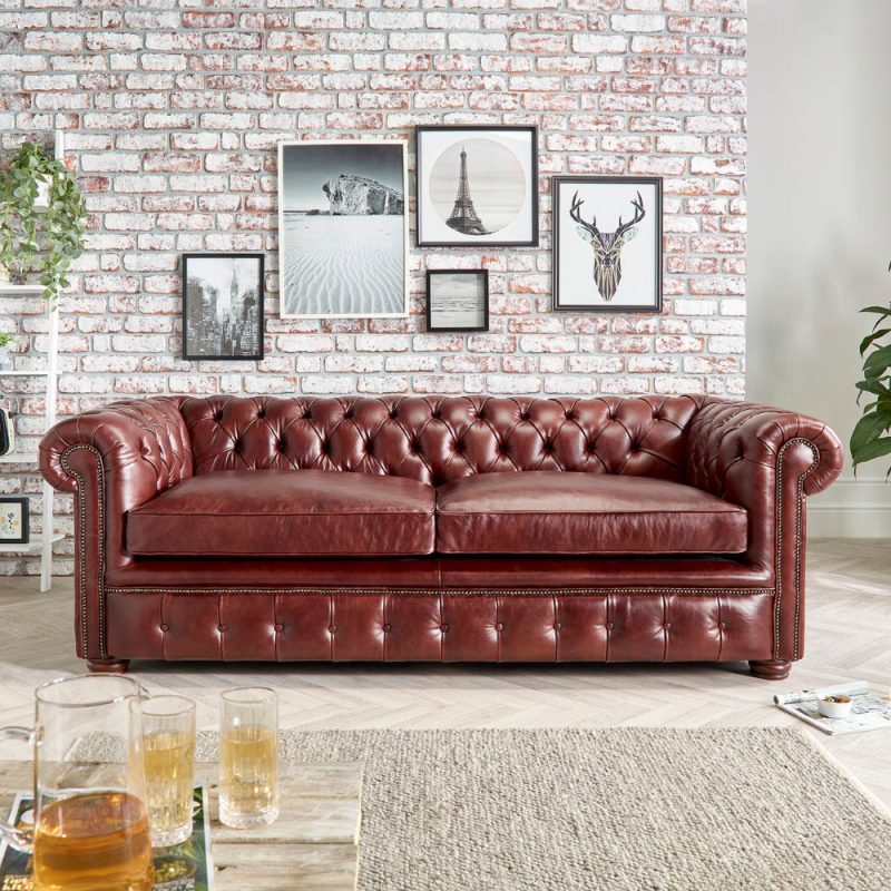 Craftshades Burgundy Three Seater Chesterfield Sofa - Image 3