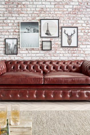 Craftshades Burgundy Three Seater Chesterfield Sofa